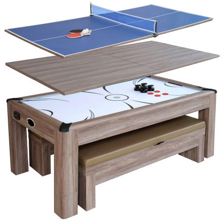 Driftwood 7ft Air Hockey Table Combo Set with Benches 