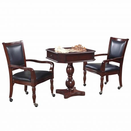 Fortress Chess Checkers Backgammon Pedestal Game Table Chairs Set In Mahogany Pool Warehouse