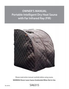 Harmony Deluxe Oversized Portable Sauna Manual