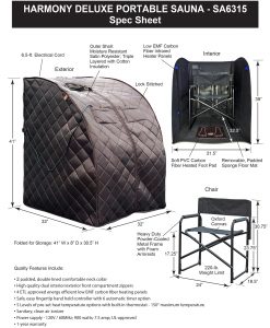 Harmony Deluxe Oversized Portable Sauna Spec Sheet