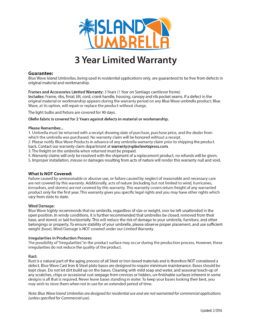 Island Umbrella 3-Year Warranty