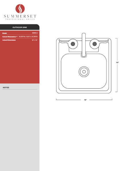 Summerset 15 Stainless Steel Drop-In Sink with Faucet Spec Sheet
