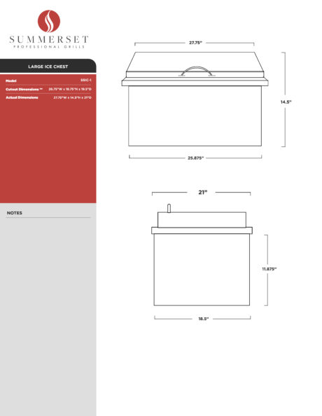 Summerset Large Stainless Steel Ice Chest Spec Sheet