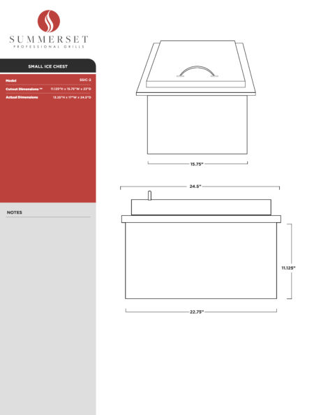Summerset Small Stainless Steel Ice Chest Spec Sheet