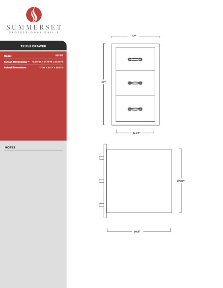Summerset Triple Drawer Spec Sheet