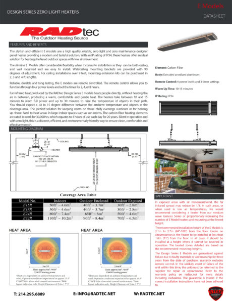  E Series Outdoor Radiant Heat Panel by RADtec Data Sheet