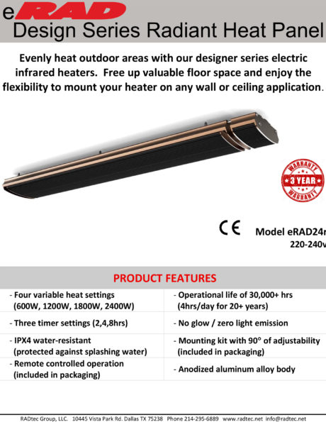 E24R Outdoor Radiant Heat Panel by RADtec Cut Sheet