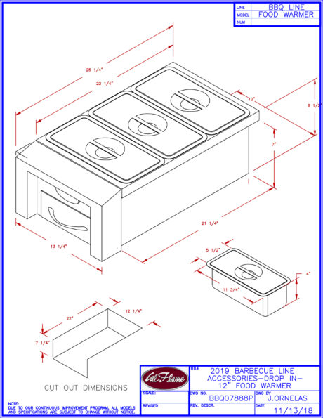 Cal Flame Drop-In Food Warmer Line Drawings
