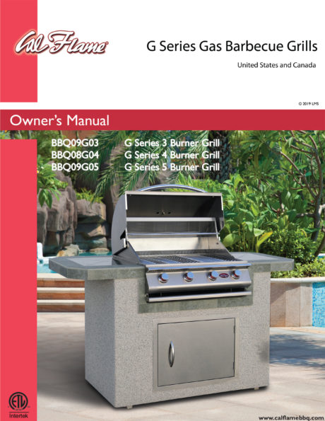 Cal Flame G Series Built-In 3 Burner BBQ Grill Owners Manual